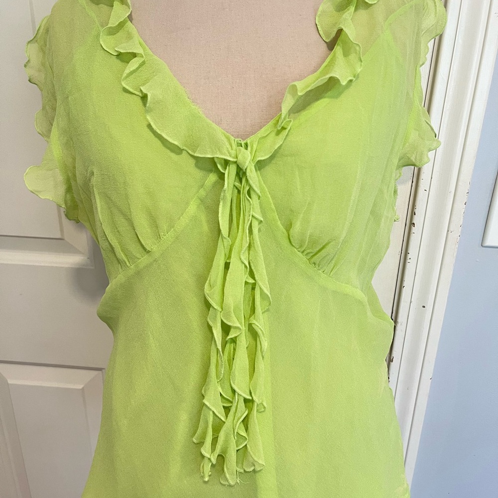 Worthington Lime Ruffle Chiffon with inside camsole Blouse - Picture 2 of 10